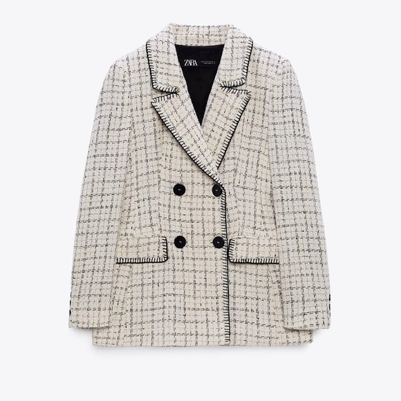 🌺ZARA DOUBLE BREASTED TEXTURED WEAVE JACKET 🌺